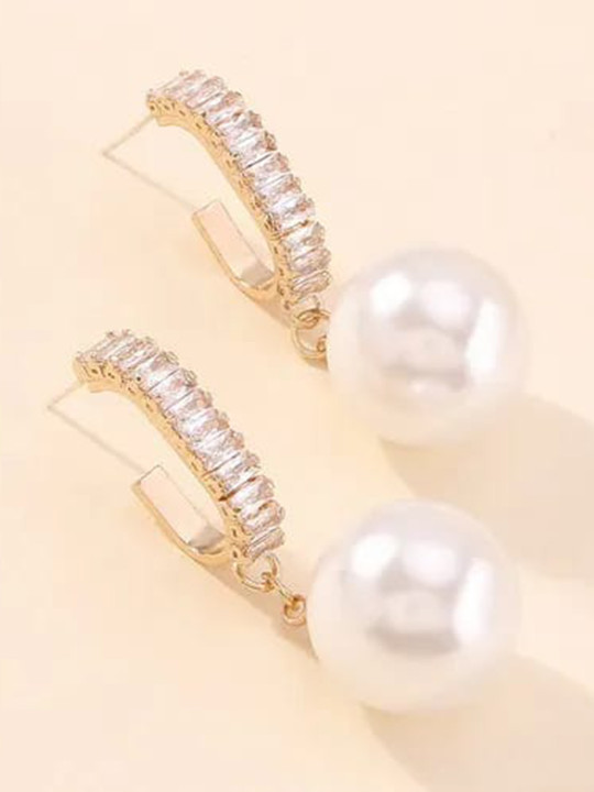 KRYSTALZ Gold-Plated Pearl Contemporary Hoop Earrings
