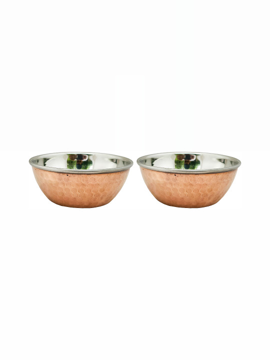 Shivshakti Arts Brown 2 Pieces Textured Copper Glossy Bowls 400 ml