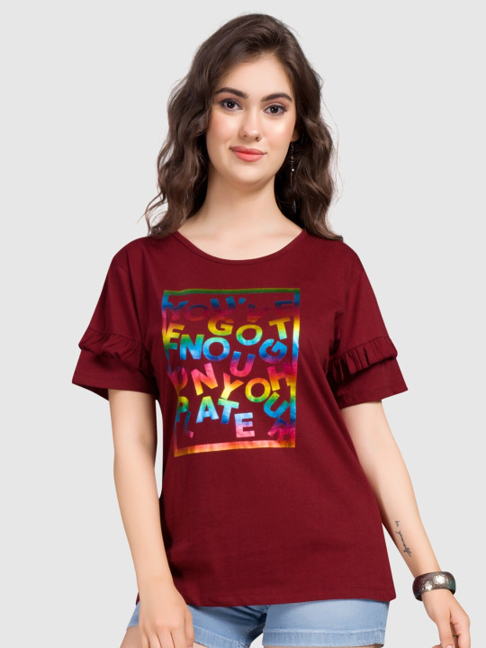 BAESD Typography Printed Round Neck Short Sleeves Pure Cotton Regular T-shirt