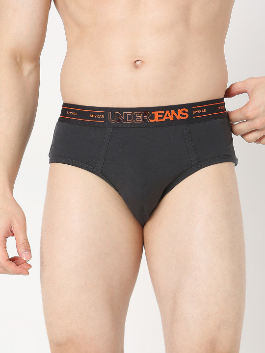 UnderJeans by Spykar Mid-Rise Anti-Microbial Basic Briefs UJNPBS063DKGREY