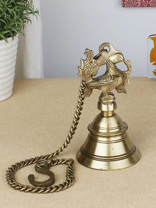 Two Moustaches Peacock Brass Easy to Clean Navratri Pooja Bell