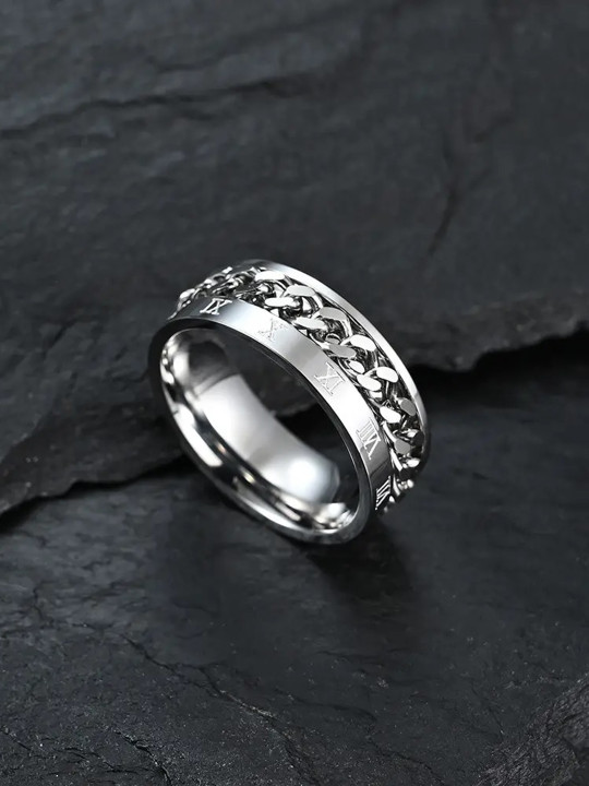 MEENAZ Men 92.5 Stainless Steel Silver-Plated Band Ring