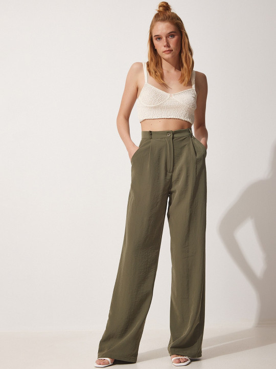 Happiness istanbul Women Mid-Rise Plain Parallel Trousers