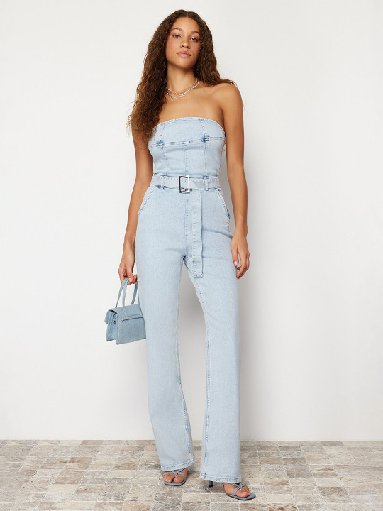 Trendyol Off-Shoulder Basic Denim Jumpsuit