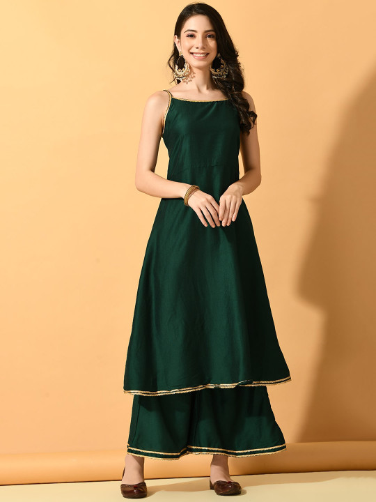KALINI Shoulder Strap Gotta Patti A-Line Kurta With Palazzos & Dupatta