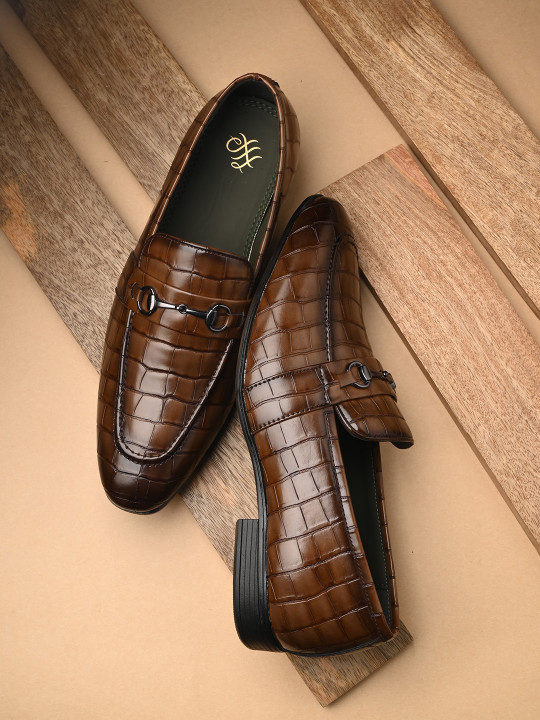 House of Pataudi Men Textured Slip-On Formal Loafers