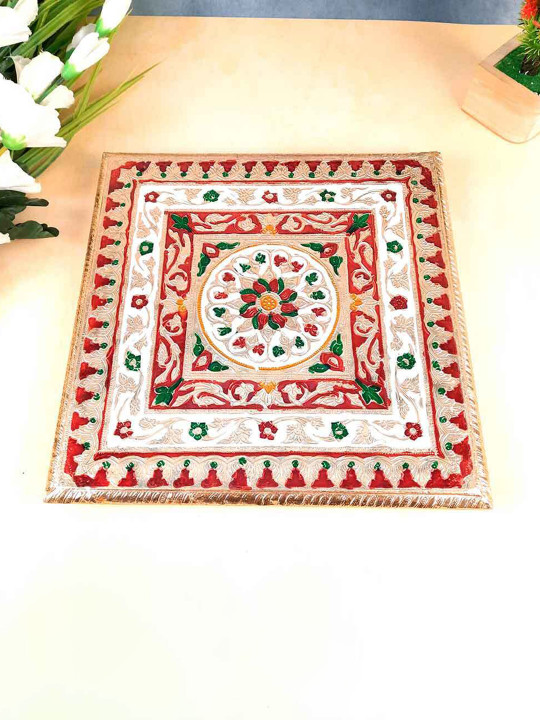 apka mart Minakari Wood Easy to Clean Ganesh Chaturthi Chowkie