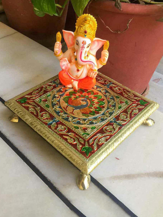 apka mart Meenakari Wood Easy to Clean Ganesh Chaturthi Chowkie