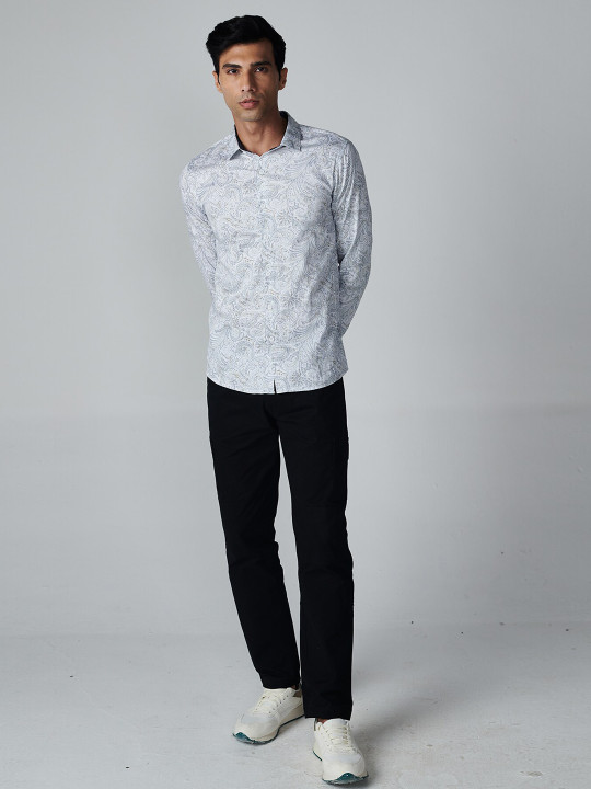 OFFCUTS Classic Ethnic Motifs Printed Cutaway Collar Pure Cotton Casual Shirt
