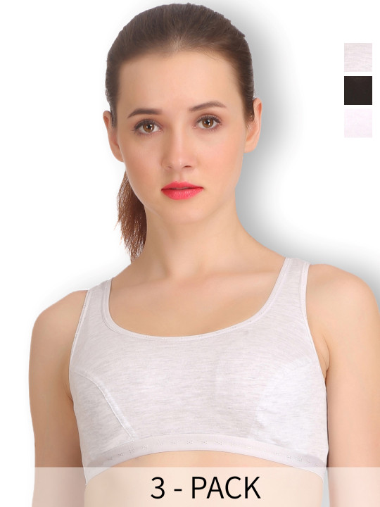 SELFCARE Pack Of 3 Full Coverage Non Padded Activewear Workout Bra - All Day Comfort