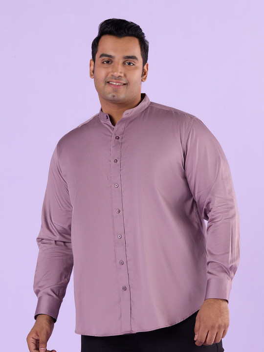 Big Hello - The Plus Life Mandarin Collar Satin Casual Shirt