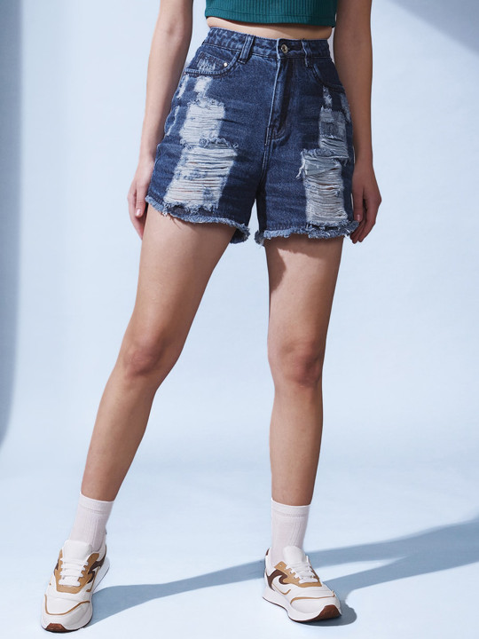 Women Washed High-Rise Denim Shorts