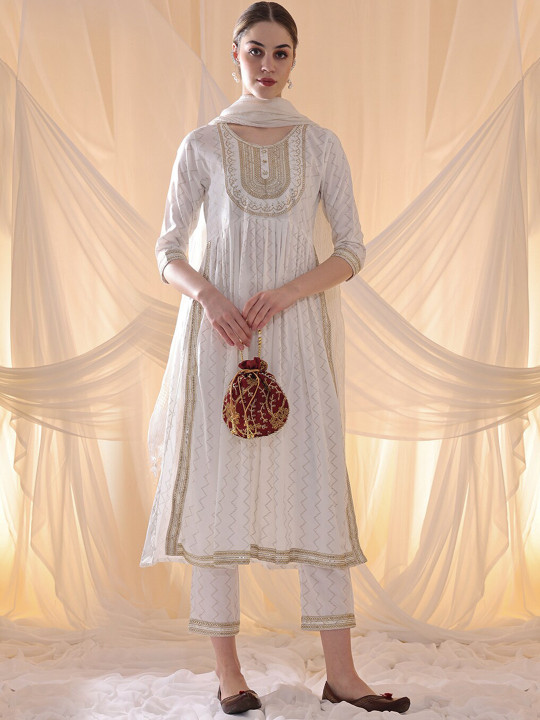 Anouk Ethnic Motifs Embroidered Empire Kurta with Trousers & Dupatta