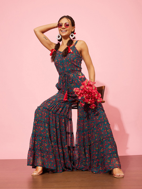 QUIERO Printed Culotte Jumpsuit with Ruffles
