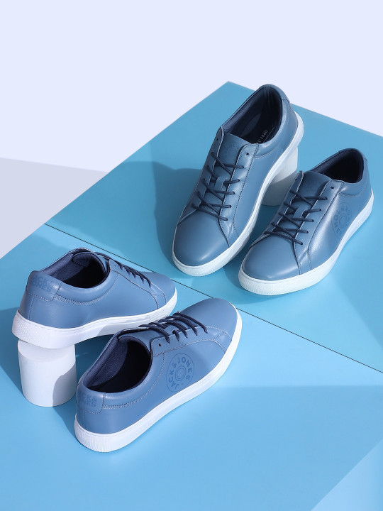 Jack & Jones Men Round Toe Lace Up Leather Sneakers