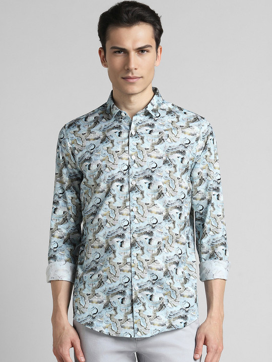 SIMON CARTER LONDON Abstract Printed Slim Fit Cotton Casual Shirt