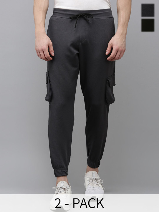 MADSTO Men Pack Of 2 Cotton Mid Rise Joggers