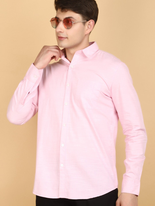 V-Mart Slub Spread Collar Long Sleeves Cotton Casual Shirt