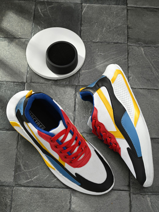 Mactree Men Colourblocked Lightweight Comfort Insole Contrast Sole Lace-Ups Sneakers