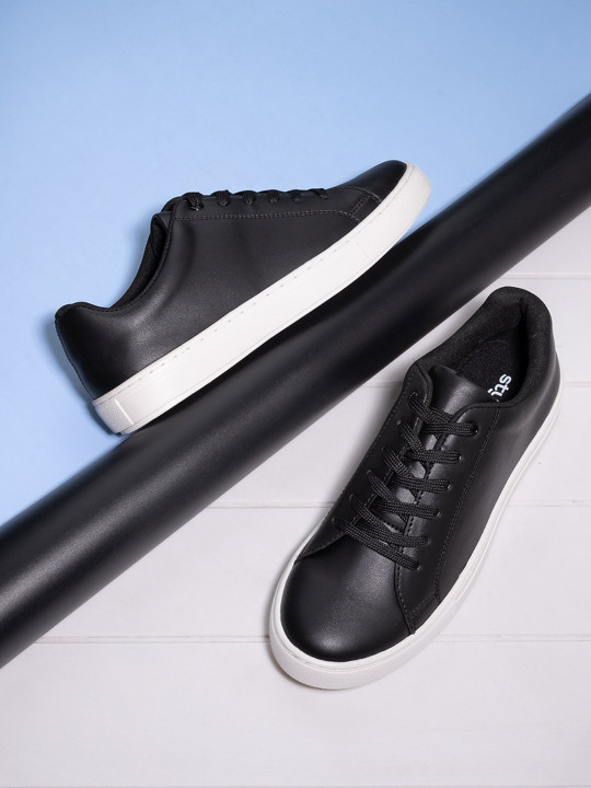 Styli Faux Leather Lace Up Sneakers