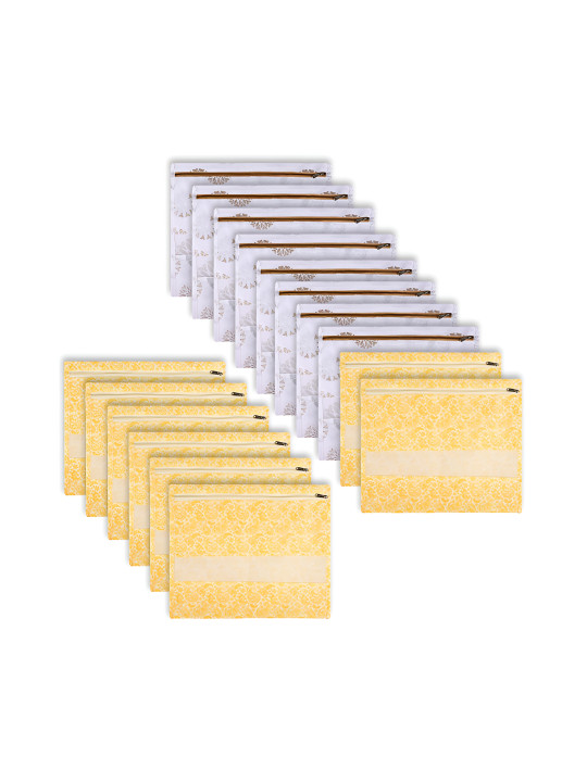 Kuber Industries White & Yellow 16 Pieces Reusable Saree Organisers