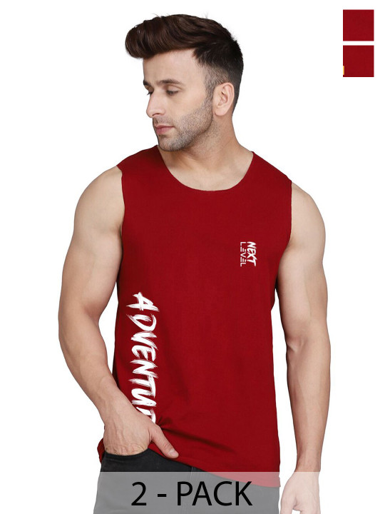 SLOWLORIS Pack of 2 Typography Printed Round-Neck Innerwear Vests