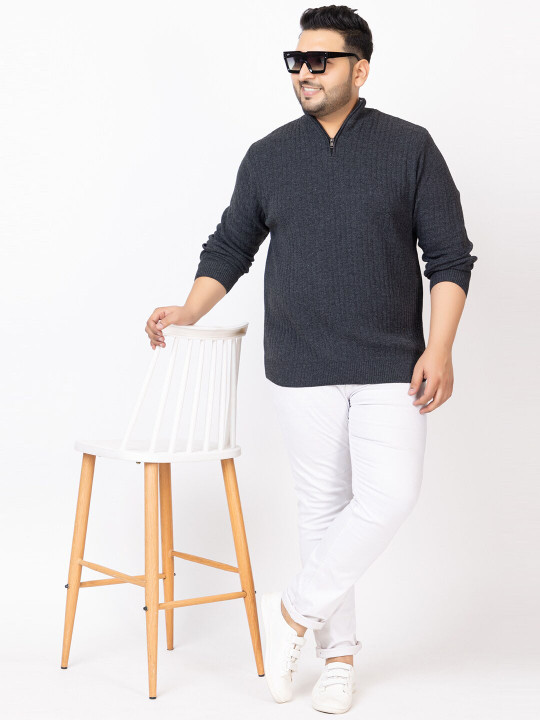 KVETOO Plus Size Turtle Neck Striped Pullover Sweater