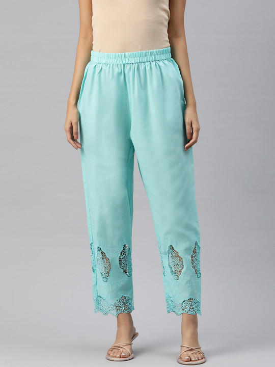 SWI Stylish Women Floral Embroidered Ethnic Cotton Palazzos