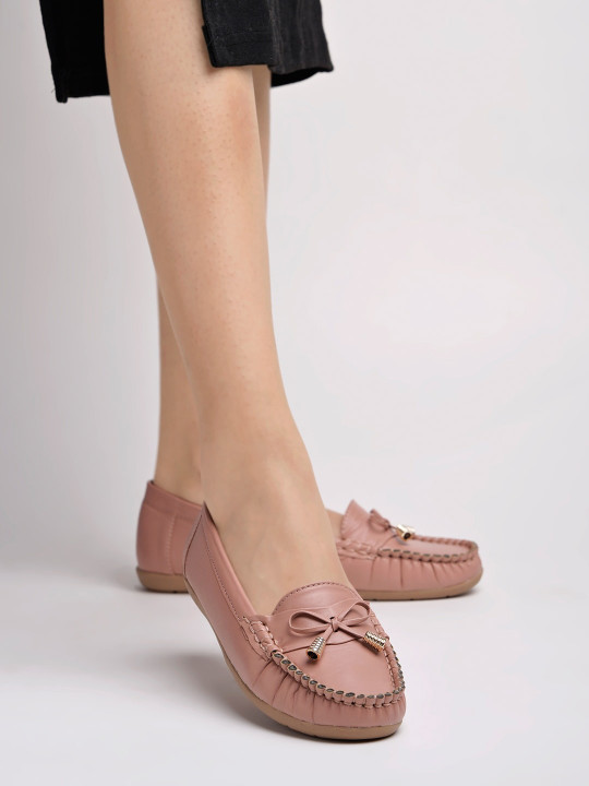 Shoetopia Bow Detail Round Toe Loafers