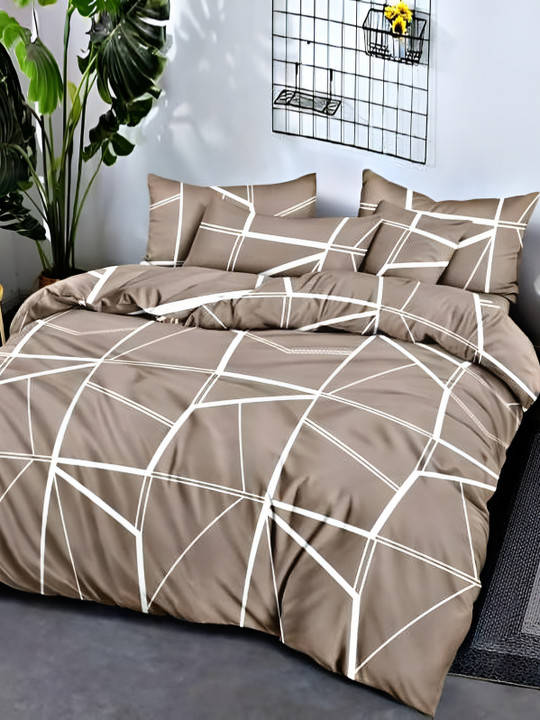 Comfowell Brown & Off White Geometric Heavy Winter 233 GSM Single Bed Comforter