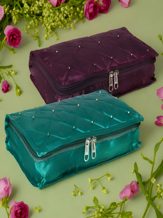 Kuber Industries Teal 2 Pcs Reusable Jewellery Organisers