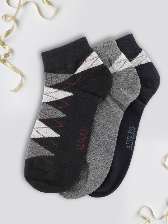 Alvaro Castagnino Men Pack Of 3 Patterned Cotton Lycra Ankle-Length Socks