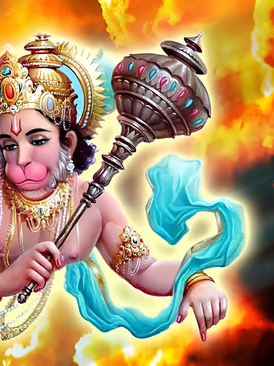 British Terminal Yellow & Cream Lord Hanuman JI Religious Waterproof Wall Poster