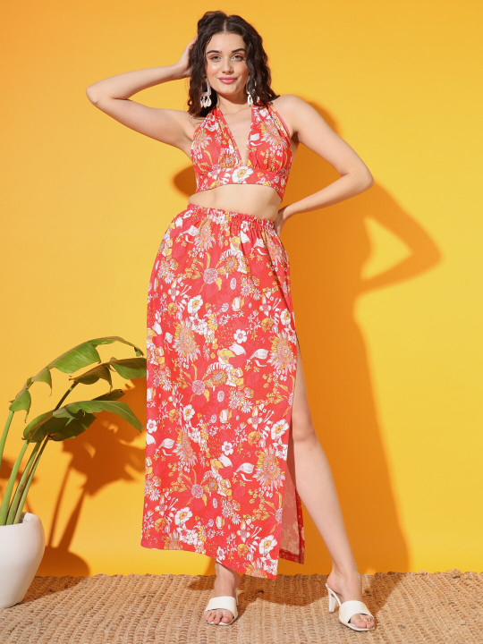 BAESD Floral Print Halter Neck Co-ords