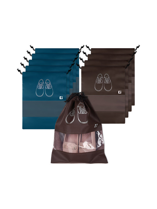Kuber Industries Blue & Brown 10 Pieces Printed Shoes Organisers