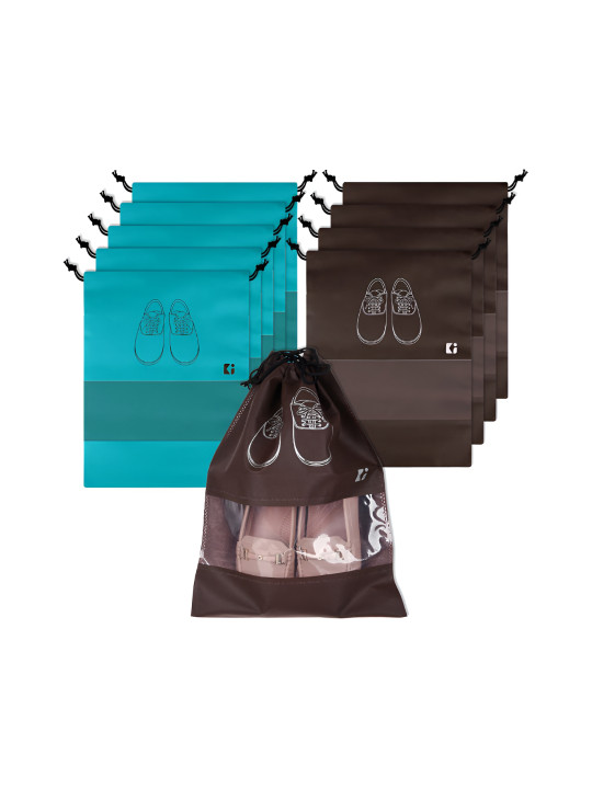 Kuber Industries Blue & Brown 10 Pieces Printed Shoes Organisers