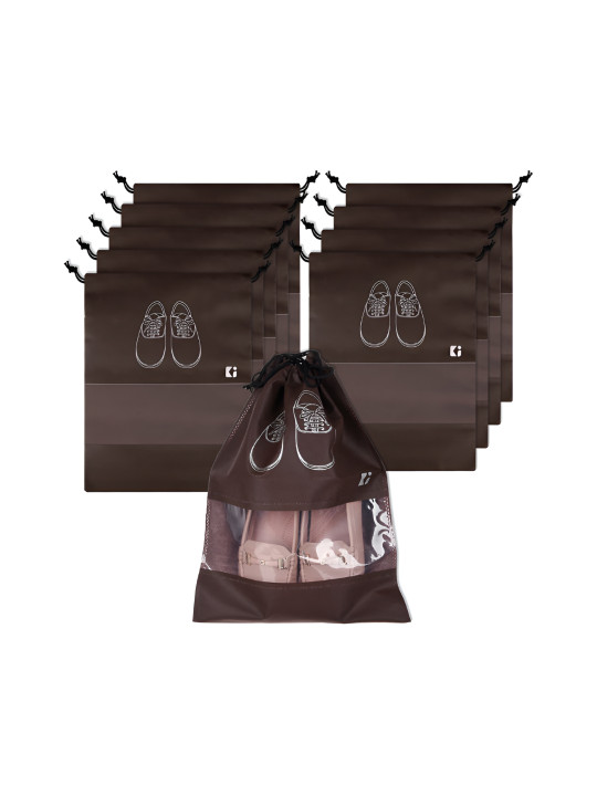Kuber Industries Brown & Transparent 10 Pieces Waterproof Shoes Organisers