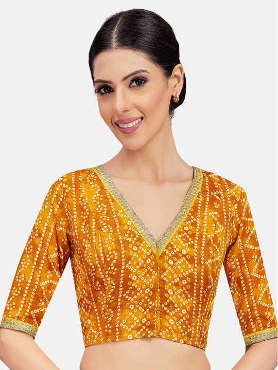 Studio Shringaar Bandhani Printed V-Neck Saree Blouse