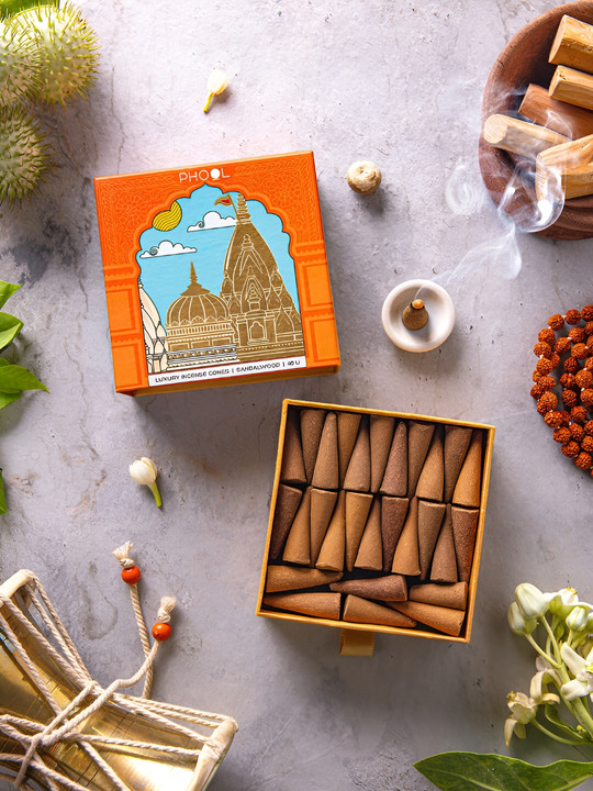 Kashi Vishwanath Temple Sandalwood Dhoop Incense Cones 40 Pcs