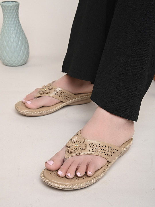 XE Looks Textured Embellished Open Toe Flats