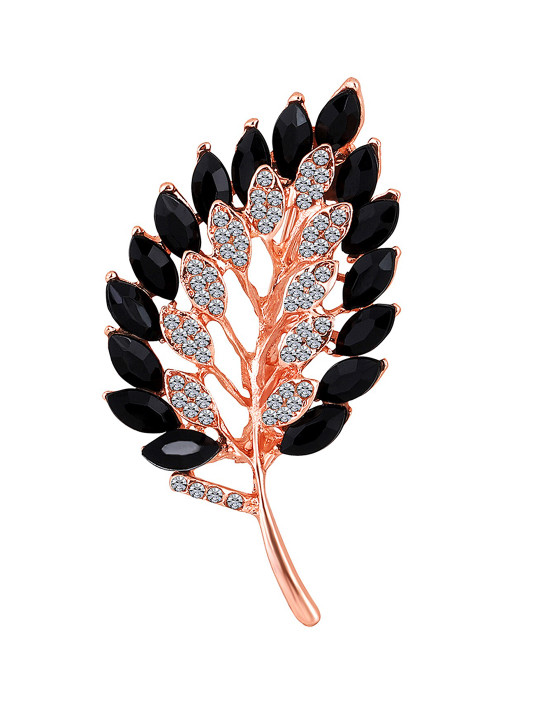 Mahi Men Stone Studded Leaf Shape Brooch