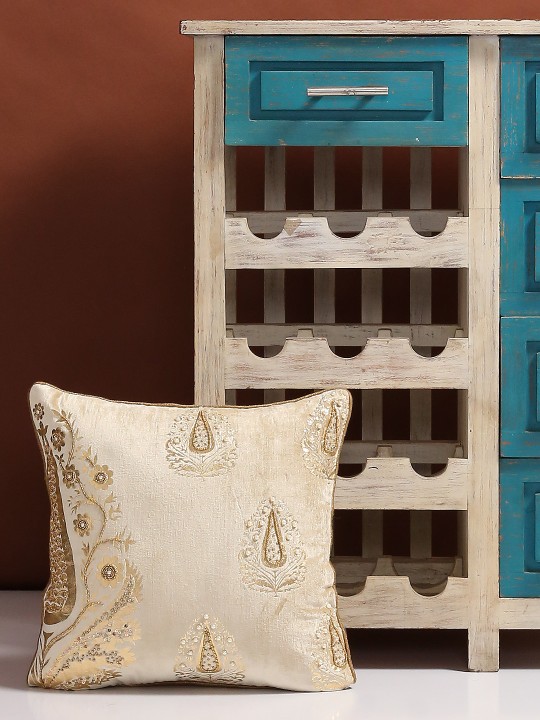 Rose Gold-Toned Single Ethnic Motifs Embellished Square Cushion Cover