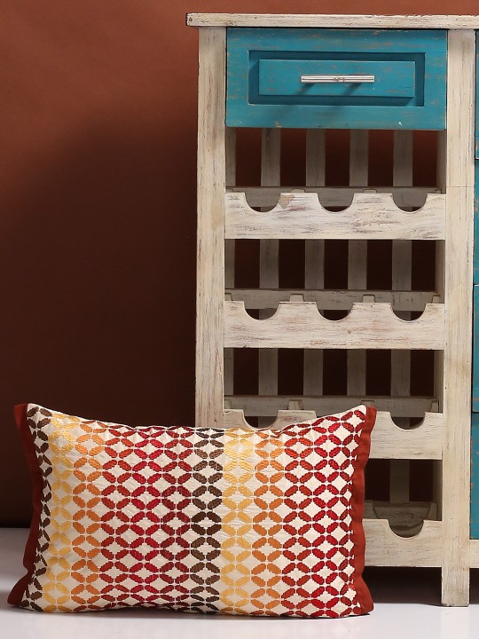 Multicoloured Single Geometric Rectangle Embroidered Cushion Cover