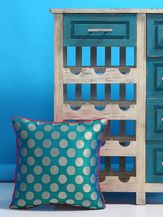 Teal Printed Square Cushion Cover