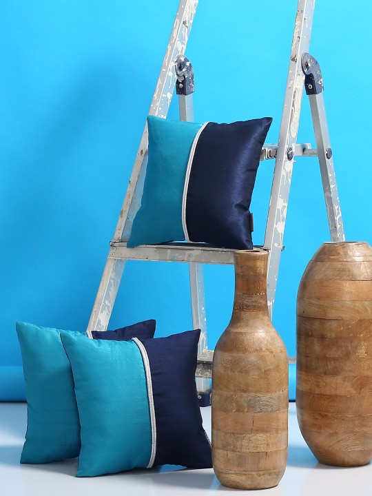 Blue Set of 3 Square Cushion Covers