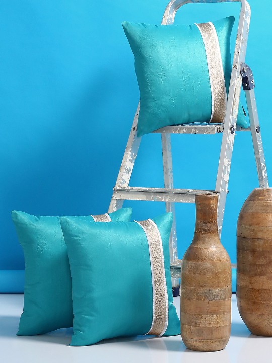 Blue Set of 3 Square Cushion Covers