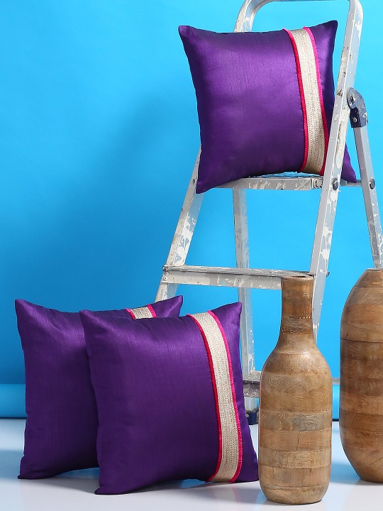 Purple Set of 3 Square Cushion Covers