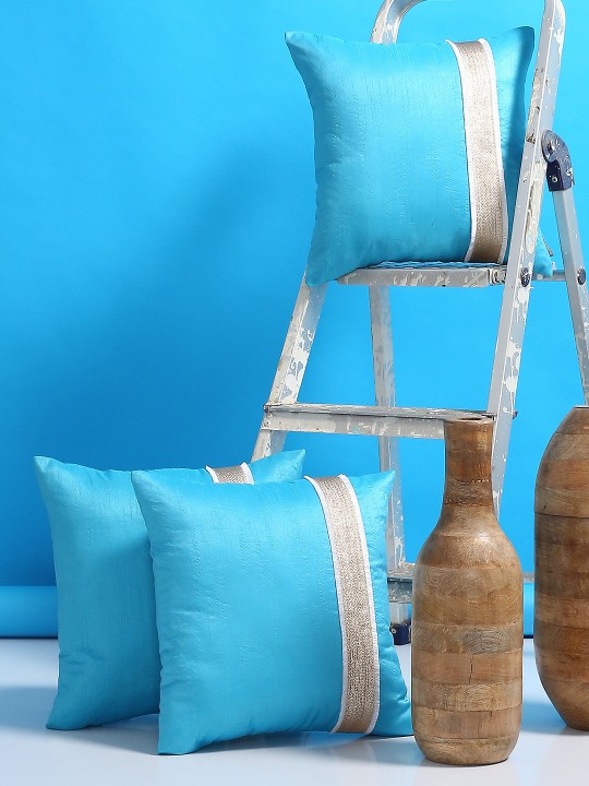 Blue Set of 3 Square Cushion Covers