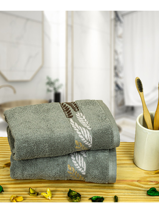 RANGOLI Green & White 2 Pieces 470GSM Printed Pure Cotton Hand Towels