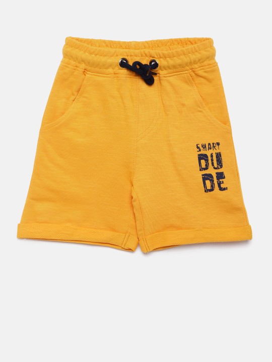 Boys Mustard Yellow Printed Regular Fit Shorts 6M